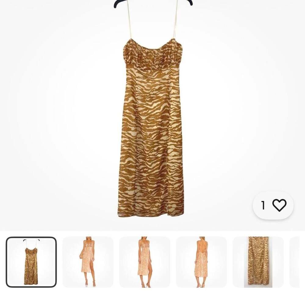 Camila Coelho Bailee Midi Slip Dress Size L Brown Zebra Print